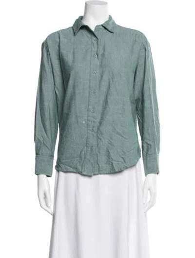 Pre-owned Julia Amory Long Sleeve Button-up Top In Green