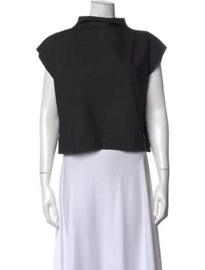 Pre-owned Julia Amory Mock Neck Short Sleeve Top In Black