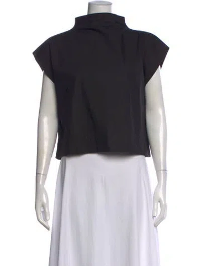 Pre-owned Julia Amory Mock Neck Short Sleeve Top In Black