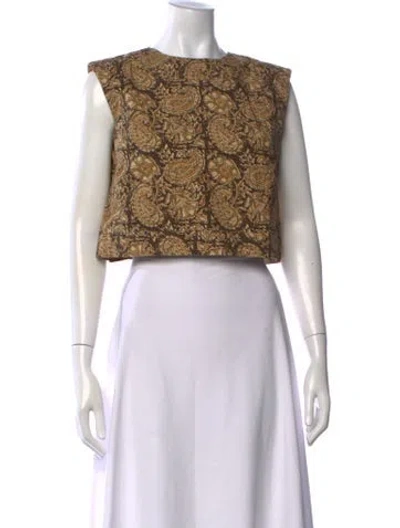 Pre-owned Julia Amory Paisley Print Crew Neck Crop Top In Multicolor