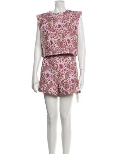 Pre-owned Julia Amory Paisley Print Keyhole Accent Short Set In Pink