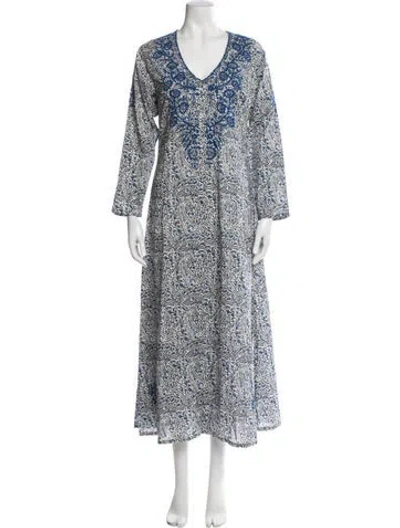 Pre-owned Julia Amory Paisley Print Long Dress In Blue