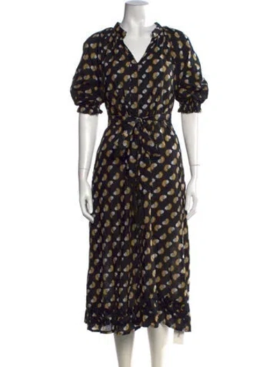 Pre-owned Julia Amory Paisley Print Midi Length Dress In Black
