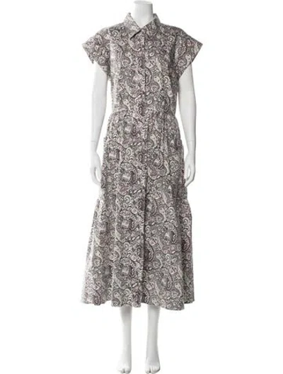 Pre-owned Julia Amory Paisley Print Midi Length Dress In White