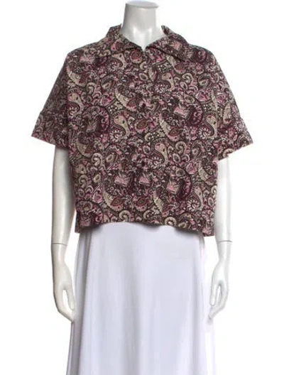 Pre-owned Julia Amory Paisley Print Short Sleeve Blouse W/ Tags In Multi