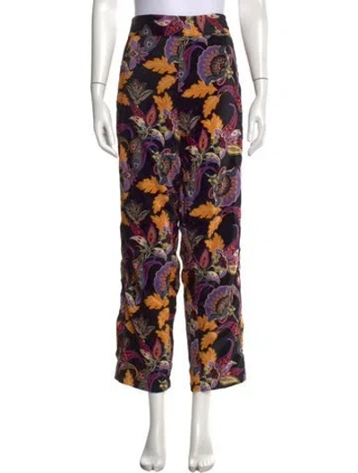 Pre-owned Julia Amory Paisley Print Wide Leg Pants In Black