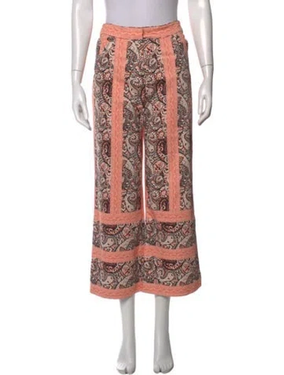 Pre-owned Julia Amory Paisley Print Wide Leg Pants In Pink
