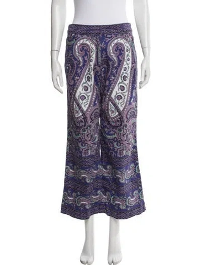 Pre-owned Julia Amory Paisley Print Wide Leg Pants In Purple