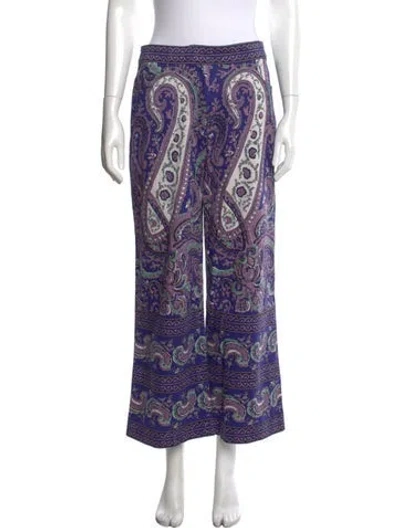 Pre-owned Julia Amory Paisley Print Wide Leg Pants In Purple