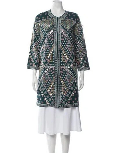 Pre-owned Julia Amory Patterned Coat In Green