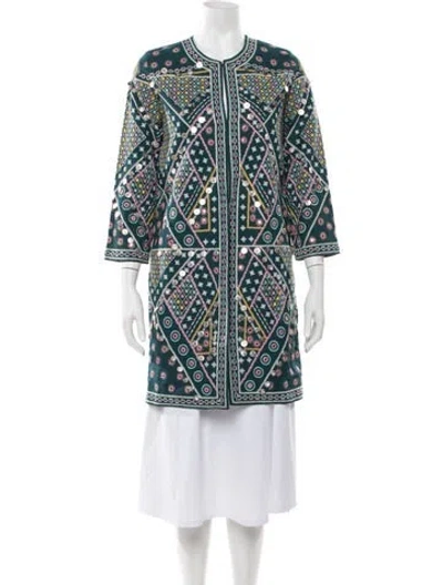 Pre-owned Julia Amory Patterned Coat W/ Tags In Green