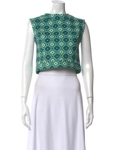 Pre-owned Julia Amory Patterned Crew Neck Crop Top In Green