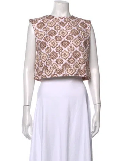 Pre-owned Julia Amory Patterned Crew Neck Crop Top In Multicolor