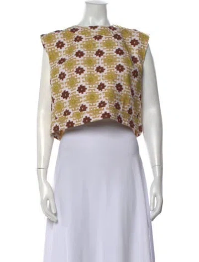 Pre-owned Julia Amory Patterned Crew Neck Crop Top In Multicolor