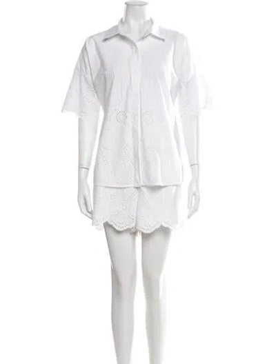 Pre-owned Julia Amory Patterned Cutout Accent Short Set In White