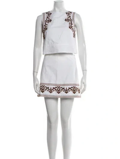 Pre-owned Julia Amory Patterned Embroidered Accent Skirt Set W/ Tags In White