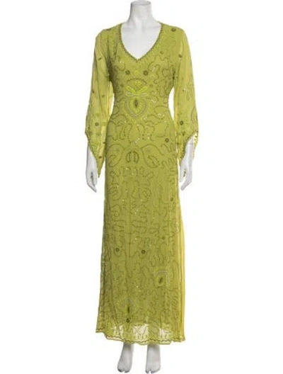 Pre-owned Julia Amory Patterned Long Dress In Green