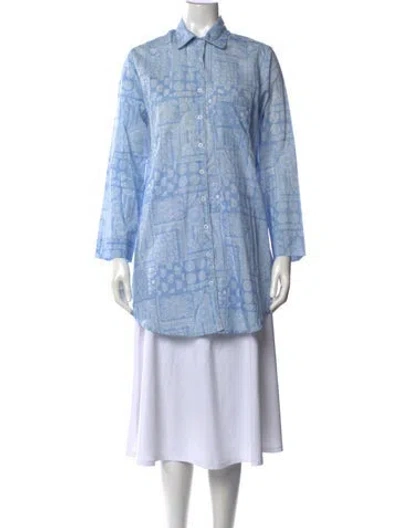 Pre-owned Julia Amory Patterned Long Sleeve Button-up Top W/ Tags In Blue