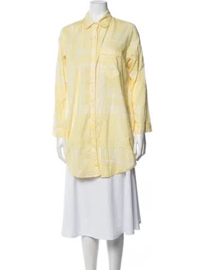 Pre-owned Julia Amory Patterned Long Sleeve Button-up Top In Yellow