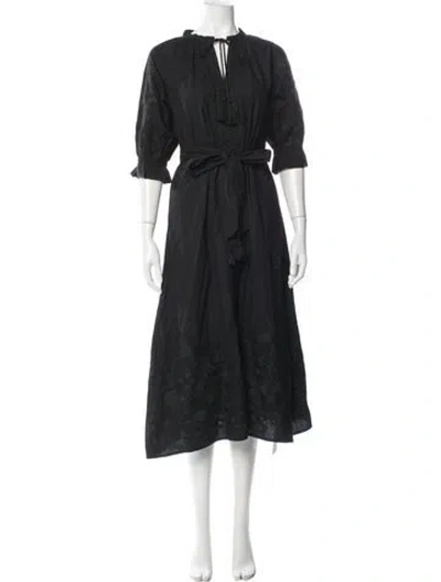 Pre-owned Julia Amory Patterned Midi Length Dress In Black