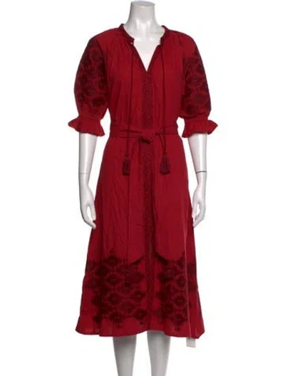 Pre-owned Julia Amory Patterned Midi Length Dress In Red