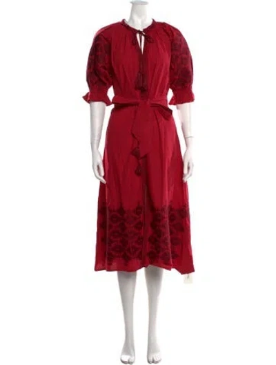 Pre-owned Julia Amory Patterned Midi Length Dress In Red