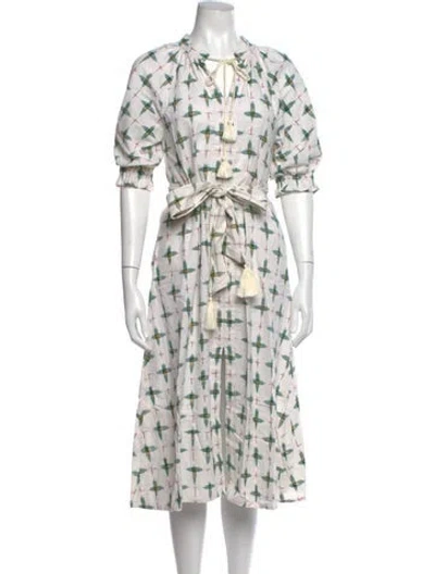 Pre-owned Julia Amory Patterned Midi Length Dress In White