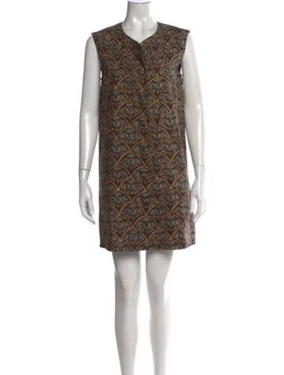Pre-owned Julia Amory Patterned Mini Dress In Brown
