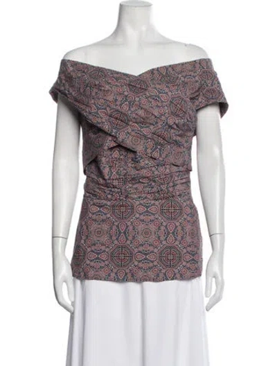 Pre-owned Julia Amory Patterned Off-the-shoulder Top W/ Tags In Blue