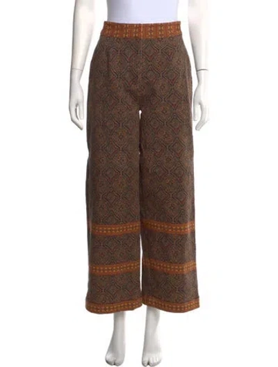 Pre-owned Julia Amory Patterned Wide Leg Pants In Brown