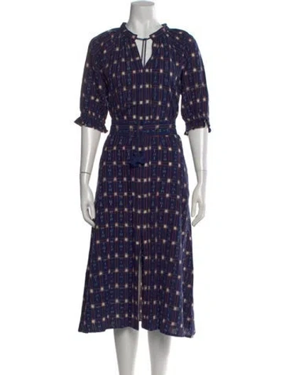 Pre-owned Julia Amory Plaid Print Midi Length Dress In Blue