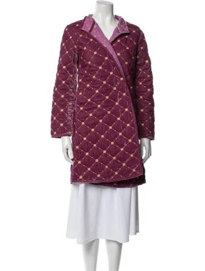 Pre-owned Julia Amory Plaid Print Trench Coat In Purple
