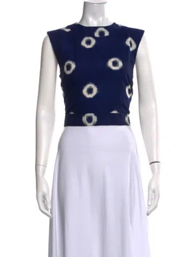 Pre-owned Julia Amory Printed Crew Neck Crop Top In Blue