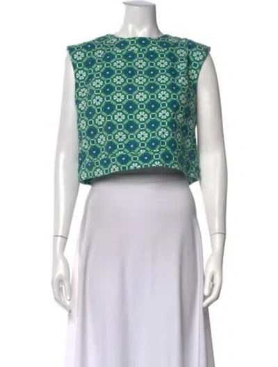 Pre-owned Julia Amory Printed Crew Neck Crop Top In Green