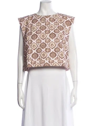 Pre-owned Julia Amory Printed Crew Neck Crop Top In Multicolor