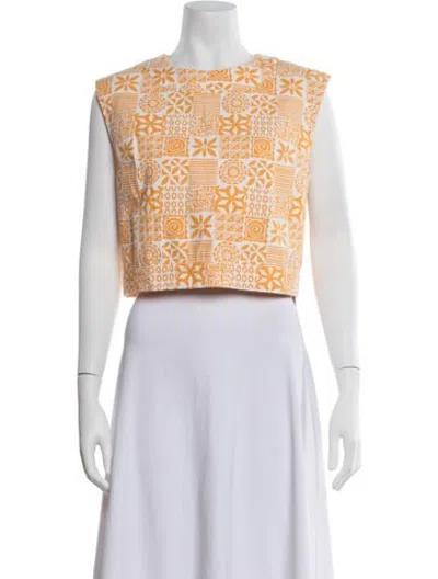 Pre-owned Julia Amory Printed Crew Neck Crop Top In Multicolor
