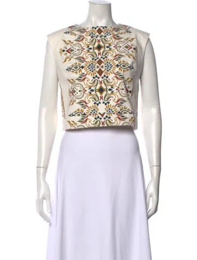 Pre-owned Julia Amory Printed Crew Neck Crop Top In Neutrals
