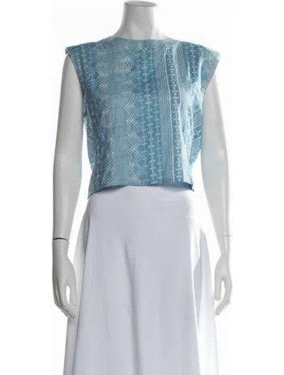 Pre-owned Julia Amory Printed Crew Neck Top In Blue