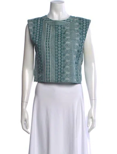 Pre-owned Julia Amory Printed Crew Neck Top In Blue