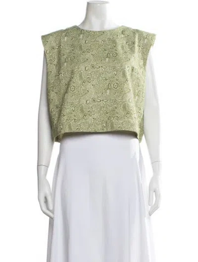 Pre-owned Julia Amory Printed Crew Neck Top In Green