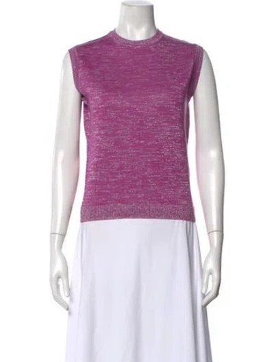 Pre-owned Julia Amory Printed Crew Neck Top In Purple