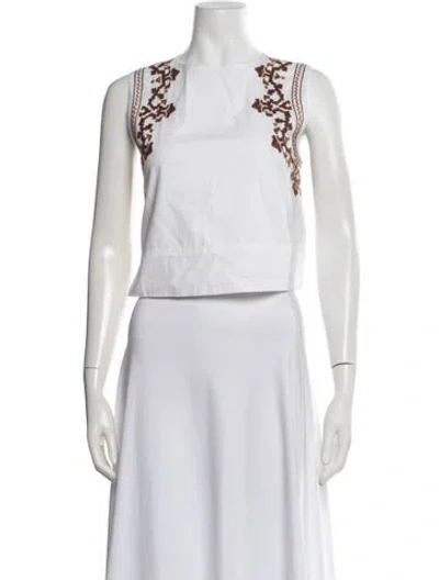 Pre-owned Julia Amory Printed Crew Neck Top In White