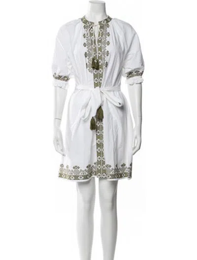 Pre-owned Julia Amory Printed Knee-length Dress In White