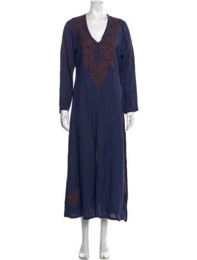 Pre-owned Julia Amory Printed Long Dress In Blue