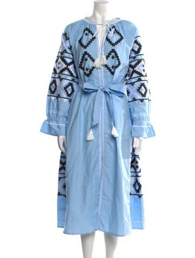 Pre-owned Julia Amory Printed Long Dress In Blue