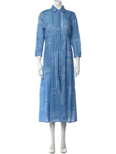 Pre-owned Julia Amory Printed Long Dress In Blue