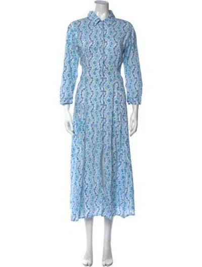 Pre-owned Julia Amory Printed Long Dress In Blue