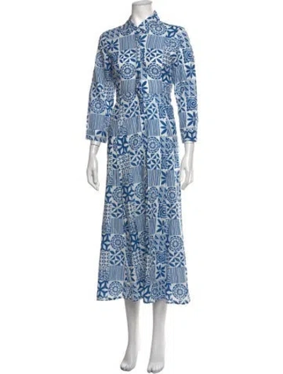 Pre-owned Julia Amory Printed Long Dress In Blue