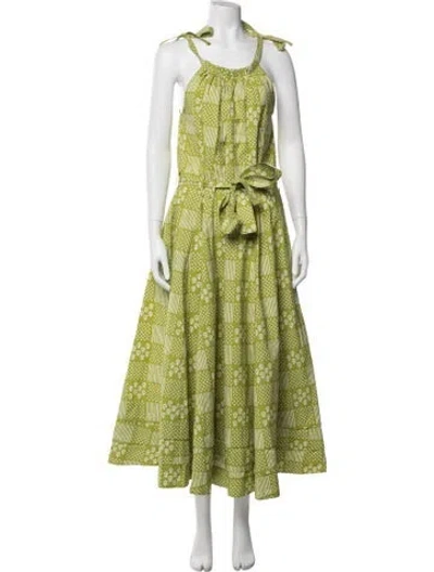 Pre-owned Julia Amory Printed Long Dress In Green