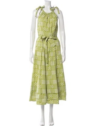 Pre-owned Julia Amory Printed Long Dress In Green